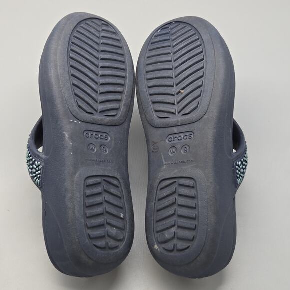 CROCS Monterey Diamante Wedge Flip Flop Sandals Women’s Size 9 Blue Casual - Picture 10 of 11
